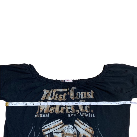 Vintage Bejeweled By Susan Fixel long black top with gold rhinestones. - Picture 3 of 7